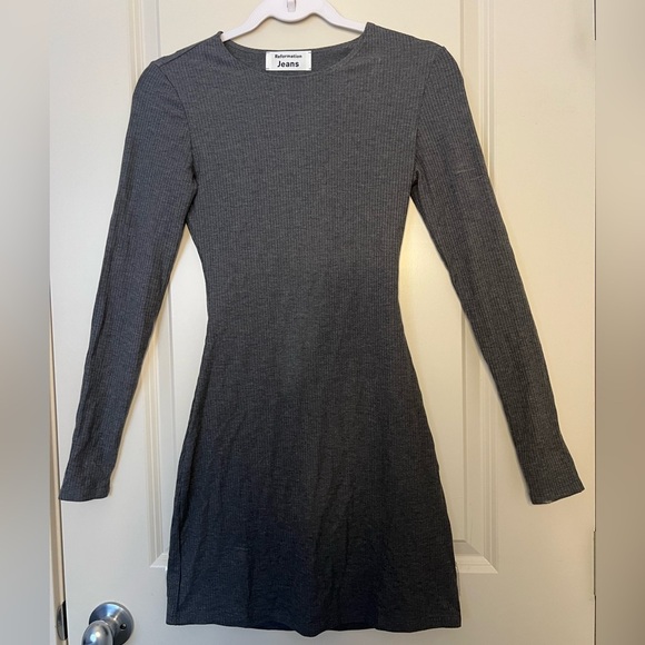 Reformation Knit Dress Size XS Dark Grey Ribbed Stretch - Picture 2 of 6